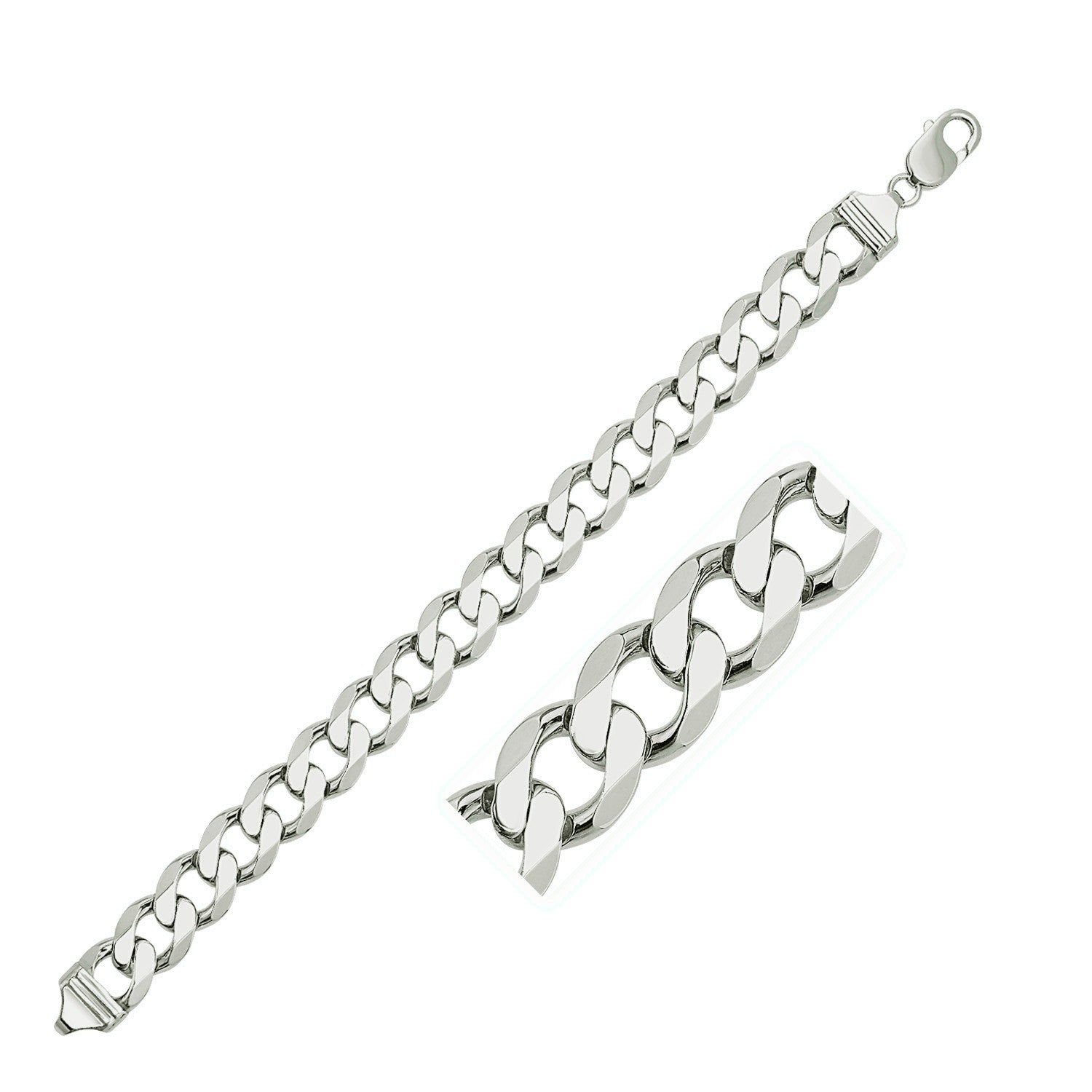 Rhodium Plated Sterling Silver Curb Style Bracelet (11.60 mm) in a sleek high-contrast midnight luxury editorial style